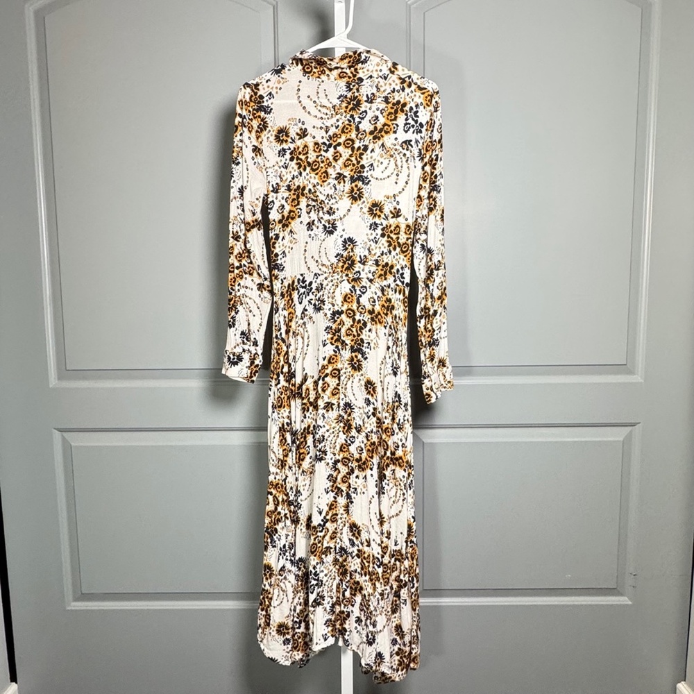 Free People Tough Love Shirt Dress Womens‎ Ivory Floral Wrap Midi Long Sleeve 8 - Picture 5 of 12